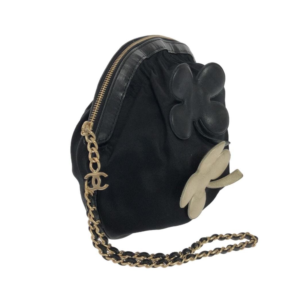 Chanel Bag Gold Clutch Lambskin Black Satin